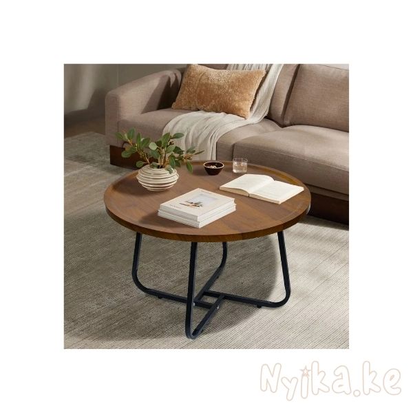 CERBIOR Vintage Modern Small Round Coffee Table Wooden Surface Top Side Table