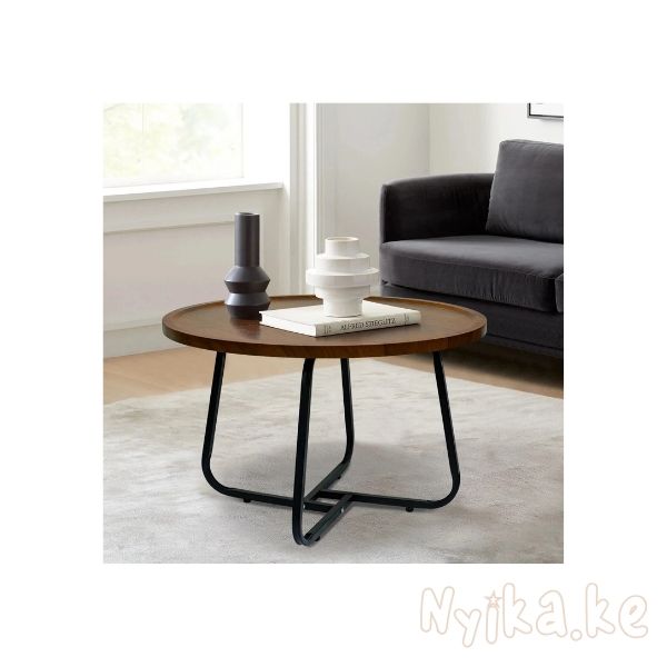 CERBIOR Vintage Modern Small Round Coffee Table Wooden Surface Top Side Table