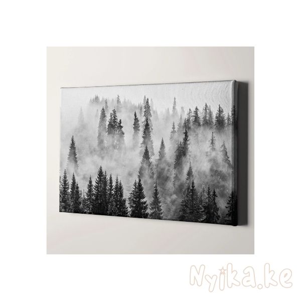 Foggy Forest Black & White Trees Nature Landscape Canvas Print Wall Art