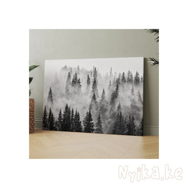 Foggy Forest Black & White Trees Nature Landscape Canvas Print Wall Art