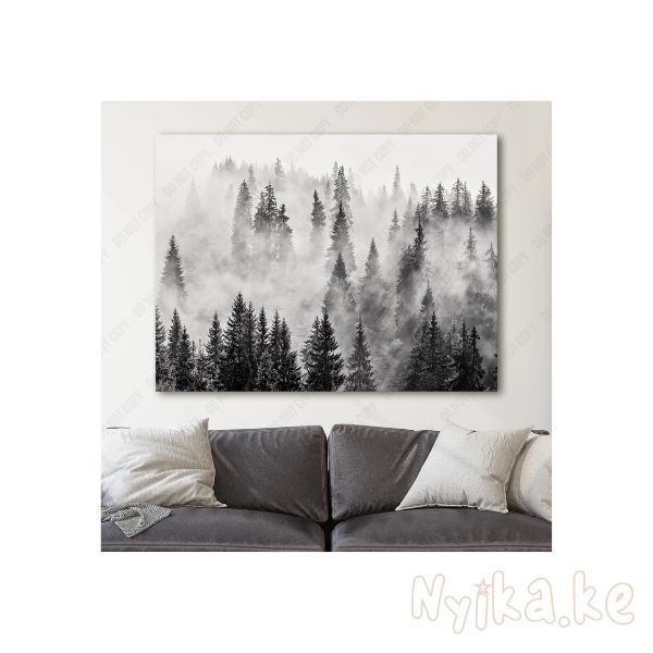 Foggy Forest Black & White Trees Nature Landscape Canvas Print Wall Art