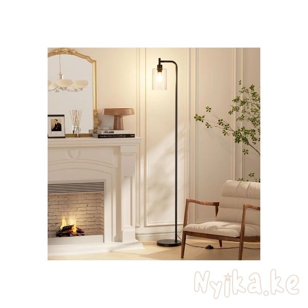 Industrial Floor Lamp with Glass Shade - Black, LED Bulbs, Foot Clear-Black