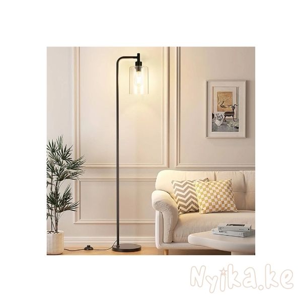 Industrial Floor Lamp with Glass Shade - Black, LED Bulbs, Foot Clear-Black