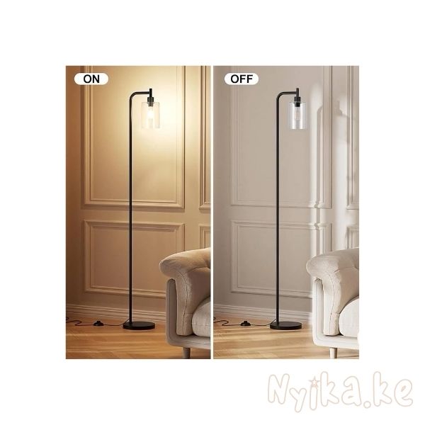 Industrial Floor Lamp with Glass Shade - Black, LED Bulbs, Foot Clear-Black