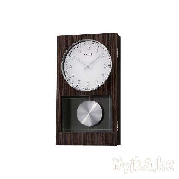 Seiko Modern Dark Wooden Wall Clock with Pendulum and Dual Chimes